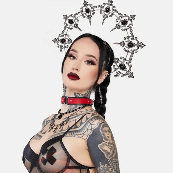 Gothic Halo Crown Silver Baroque Headpiece for Women Wedding Costume main image 5